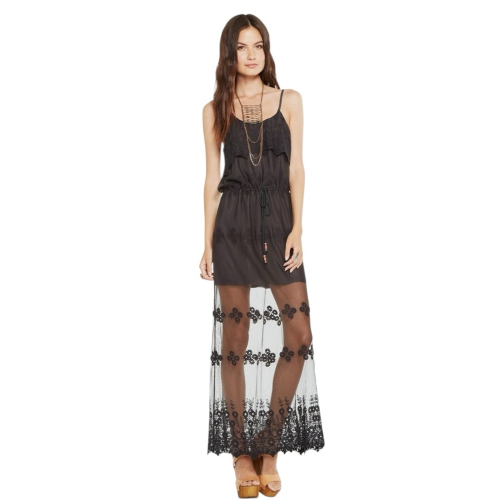 CHASER Black lace Boho Maxi Dress Size XS